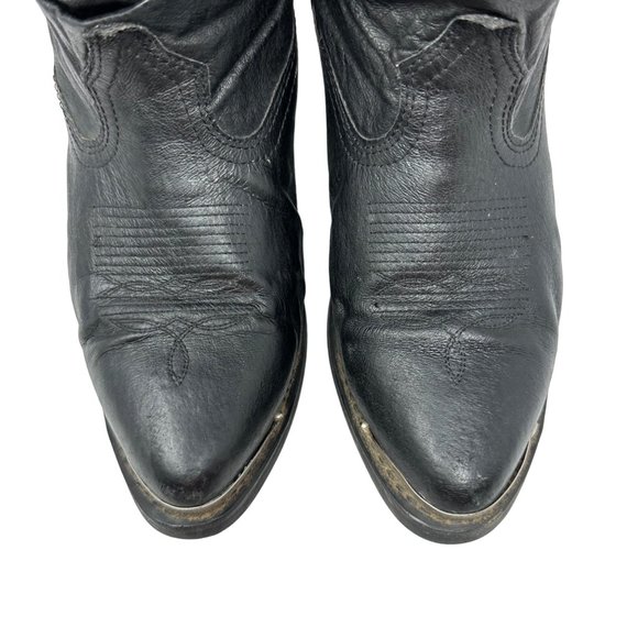 Shyanne Slouchy Western Cowboy Boot in Black Leather Silver Toe Tips Size 9 - Picture 5 of 16